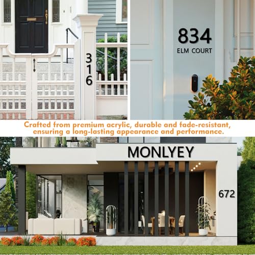 Monlyey 4 Inch Self Adhesive House Numbers - Black Acrylic Exterior Address Letters & Numbers for Garden, Mailboxes, Rooms, Apartments, Hotels (A)