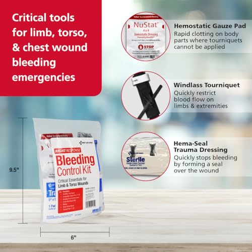 First Aid Only Bleeding Control Kit for Limb & Torso Wounds - 8 Pieces, Tourniquet & Hemostatic Gauze