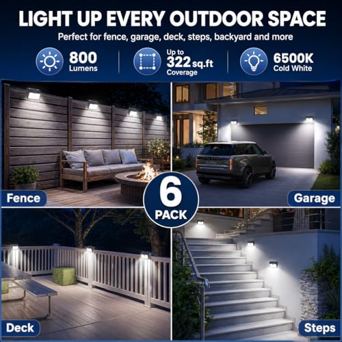 [6 Pack] CLAONER Cool White Solar Motion Sensor Lights Waterproof Outdoor Security Wall Lights