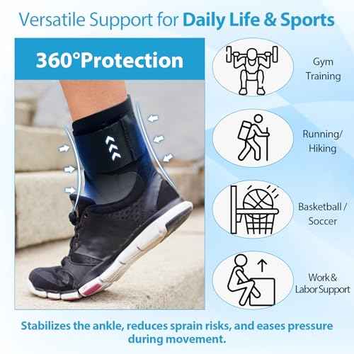 Ankle Brace for Men & Women, Compression Ankle Support Brace with Dual-Sided Plastic Stabilizers, Adjustable X-Strap & Open Heel for Sprain Recovery, Foot Discomfort, Sports & Daily Use 1 Pack
