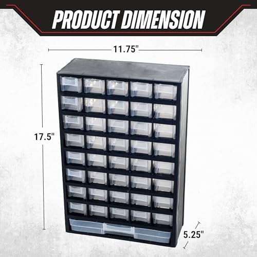 Storage Bin with Drawers 41-Drawer Plastic Parts Organizer by Stalwart (Black) – 40 Small + 1 Large Drawer