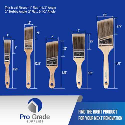 Pro Grade, Paint Brushes, 5-Piece, Paint Brush Set: Flat & Angle Brushes for Latex and Oil Paints, Stains, Interior & Exterior Home Improvement