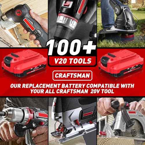 2Pack CMCB202 3.5Ah Battery and Charger Set for Craftsman 20V Battery Replacement for Craftsman V20 CMCB204 CMCB205 CMCB2011 Weedeater Lawnmower 20V Lithium-ion Battery with CMCB104 Charger