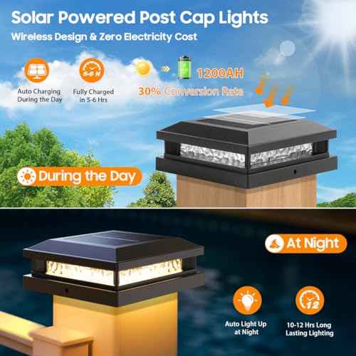 Solar Post Cap Lights 6-Pack, 2 Modes 16LEDs Bright Solar Post Lights Outdoor Waterproof, Fence Posts Cap Light, Deck Light for 4x4 4.5x4.5 5x5 Posts for Patio Garden Decor, Black