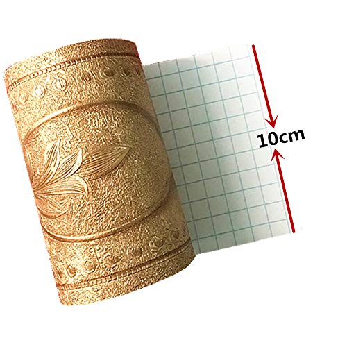 Simplemuji Self Adhesive 5 Meters Gold Peony 3D Peel and Stick Waterproof Wall Border Easy to Apply 4 Inch by 16.5 Feet