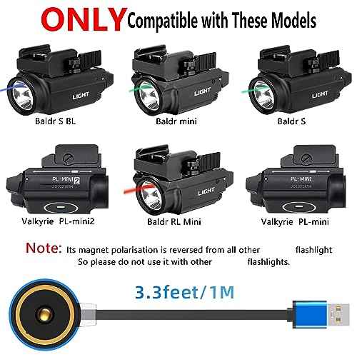 MCC S Magnetic Charger Compatible with Olight Baldr S/S BL/mini/RL Mini, PL Mini and PL-Mini2, Replacement Charging Cable for Flash Light, 3.3 FT/1M