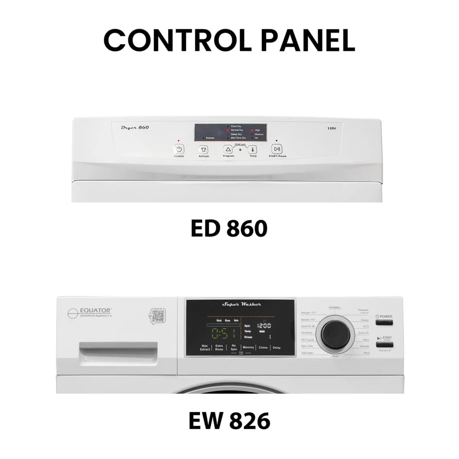 Equator Digital Pet 15lbs Compact 110V Set SaniWasher+Dryer Vented 3.5cf Sensor, White (EW 826 + ED 860)