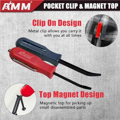 AMM 2 PCS Pocket Pry Bar Set, Mini Pry Bar with Magnet Top and Pocket Clip, 4.5" Small Pry Bar for Home Office, Car Repair Gadgets, Electronics and Mechanics Repair
