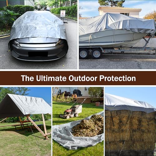 Sunvigor Heavy Duty Waterproof Tarp 10x20Ft Silver/Brown 14 Mil UV Resistant Cover