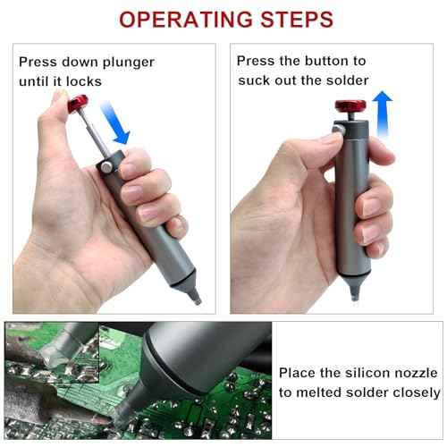 Desoldering Tool for Engineer, 30hg-cm Strong Suction Metal Soldering Iron Solder Sucker, Manual Vacuum Suction Soldering with 50mm Silicone Nozzle for Integrated Circuit Board Repair 1PCS