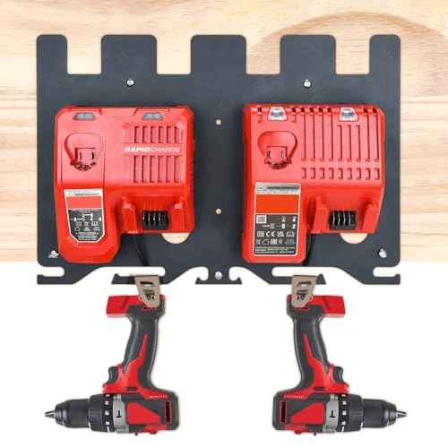 3-in-1 Metal Wall Mount for Milwaukee Chargers Batteries Drills Storage Rack for 4x 18V Battery Packs Bracket Holder for 2x M12-18C Charger/2x M12-18FC Charger/1x M18 DFC, Power Tool Organizer