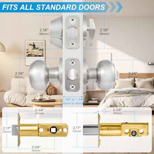 3 Pack Entry Door Lock and Single Cylinder Deadbolt Combo Set, Keyed Alike Satin Nickel Exterior Door Knobs with Lock&Keys, Round Ball Door Locksets with Deadbolt for Entrance and Front Door