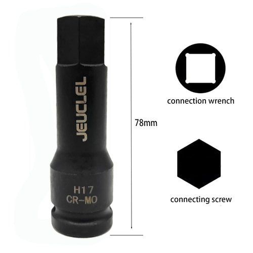 JEUCLEL 17mm Hex Impact Bit Socket, H17 1/2-Inch Impact Drive Allen Socket, Cr-Mo Steel Lengthen Hex Screwdriver Socket Adapter