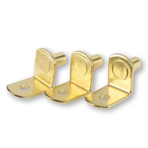 30PCS 1/5 Inch 5 mm Shelf Pegs Polished Brass Shelf Support Pins L-Shaped Metal Shelf Pin Bracket-Style Shelf Peg with Anti-Tip for Furniture Bookcase Cabinet