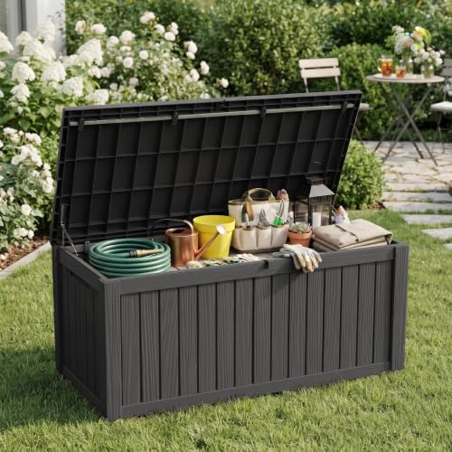 PatioZen 200 Gallon Lockable Waterproof Deck Box Black - Outdoor Storage