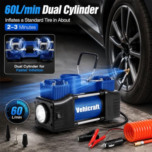12V Car Tire Inflator Pump 150 PSI Dual-Cylinder Air Compressor for SUV RV