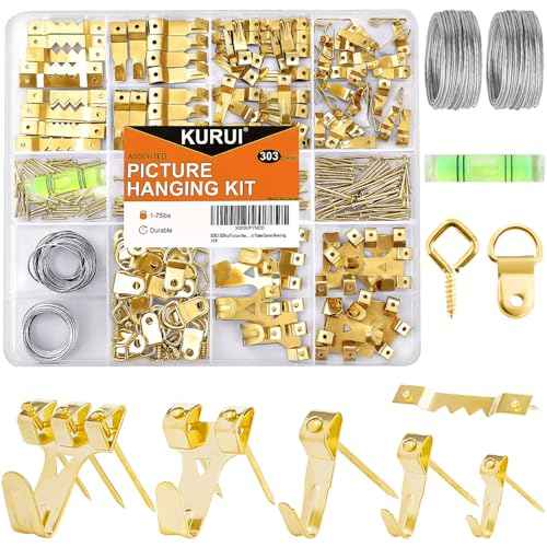 KURUI 303Pcs Picture Hanging Kit, Picture Hangers Assorted Kit with Heavy Duty Picture Hanging Hooks/Hardware Nails/Sawtooth/Wire/D Rings/Level, Metal Picture Wall Hooks for Frame Canvas Mounting