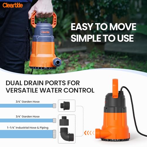 Cleartide 1/2 HP Submersible Utility Water Pump - 3060 GPH Sump & Pond Pump