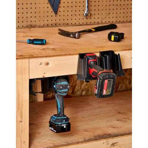 Drill Holder, Power Tool Organizer, Utility Storage Rack | Universal Wall Mount Cordless tools holder fits most drills like Milwaukee and Dewalt (2-PACK) (Black)