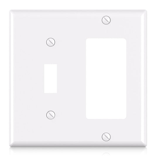 ELEGRP 2-Gang 1-Toggle Light Switch 1-Decorator/GFCI Device Combination Wall Plates, Standard Size 4.53" H x 4.57" L Unbreakable Thermoplastic Faceplate Cover, UL Listed (1 Pack, Glossy White)