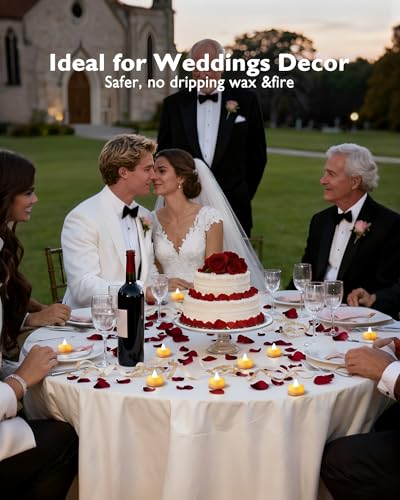Amagic Romantic Rose Petals & Heart LED Tea Lights Kit for Proposals & Weddings - 1000 Red-Black Petals + 12 White Candles
