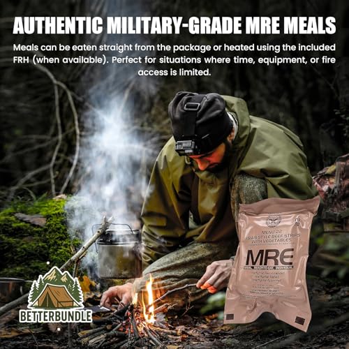 BetterBundle Military-Grade Emergency MRE Meals Pack with Flameless Heater - 12 Ready-to-Eat Survival Food Supplies, 10-Year Shelf Life