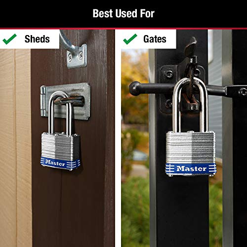 Master Lock 3TLF Laminated Steel Padlock 1-1/2" Shackle 2 Pack Keyed-Alike