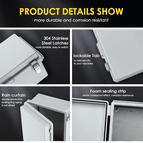 Joisyoya IP67 Waterproof Outdoor Electrical Junction Box with Aluminum DIN Rail - Grey, 8.6 x 6.7 x 4.3 Inches