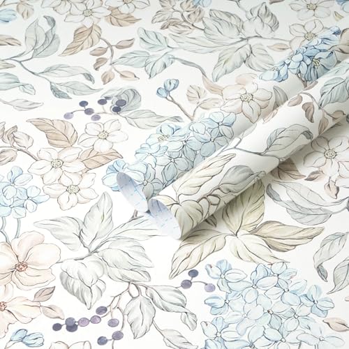 Heroad Floral Peel and Stick Wallpaper Boho Contact Paper Blue Floral Colourful Wildflower Botanical Wallpaper Removable Self-Adhesive for Bedroom Bathroom Decoration Thicken Vinyl 17.3'' x 78.7''