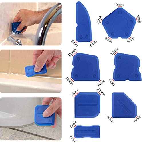 Caulking Tool, 12 Pieces Silicone Sealant Finishing Grout Tools Kit, Caulk Skirting Boards & Base Boards Replaceable Pads, for Bathroom Kitchen Sealing Hand Caulk Removal Tool (Blue)