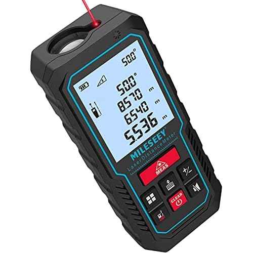 Laser Measure Device, MiLESEEY 229ft Digital Laser Tape Measure with Upgrade Electronic Angle Sensor, 2mm Accuracy, Area Measurement,Volume and Pythagoras, 2" LCD Backlit,Mute, Battery Included