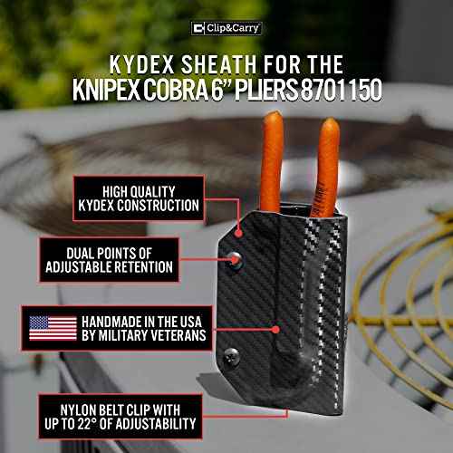 Clip & Carry Kydex Sheath for the Knipex Cobra 6" Water Pump Pliers 8701150 - Made in USA - Belt Holster Case - Carbon Fiber Black