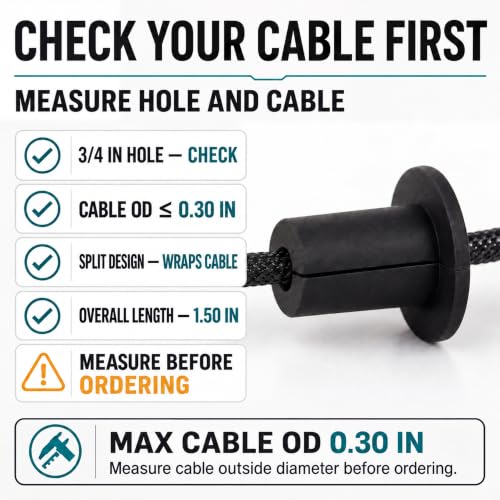 Granatan 2 Pack 3/4 Inch Wall Cable Pass Through Bushings, Black Silicone, Variation 2