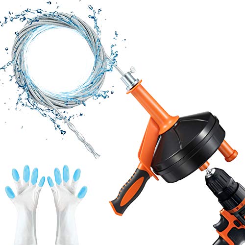 BACEYIOU Orange Drain Auger with Drill Adapter 25ft Flexible Plumbing Snake for Kitchen & Bathroom Clogs