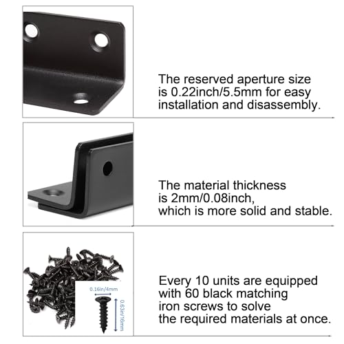 Redunest 10 Pack 3.2 Inch Heavy Duty Black Corner Brackets for Furniture