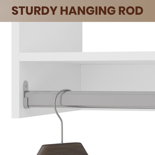 ROOMTEC Modular Closet System, 49" Wall-Mounted Closet Organizer with Hanging Rods, Wooden Tower for Walk-In Closets, Wardrobe Storage Kit, White