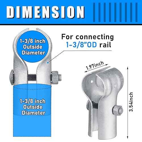 Tandefio 2 Pcs 1-3/8" Pipe Clamp Chain Link Fence T Clamp Galvanized Steel End Rail Clamp for OD Pipe, Bolts and Nuts Included