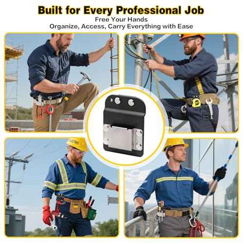 Tape Measure Holder Tool Belt Clip, Drill Holder for Tool Belt, Belt Tool Holder Fits Up to 2" Belts, Belt Clip Holster with Drill Clip & Short Screw Accessory - 1 Hand Easy Peasy