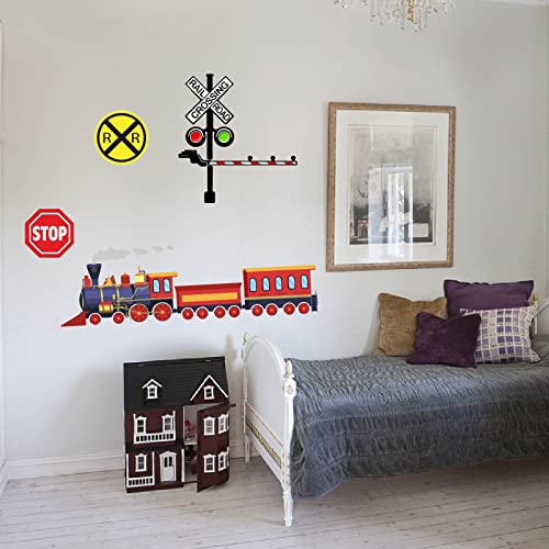 PLIGREAT Train Railway Road Sign Wall Stickers, Removable Vinyl Peel and Stick Wall Decals for Nursery Bedroom Playroom Daycare Center Wall Decoration Home Indoor Fun DIY Wall Art Decor