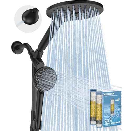 MakeFit Dual Filtered Rain Shower Head Combo, High Pressure Handheld Shower Head with Adjustable Bar - Rainfall Shower Head And Showerhead with Filter for Hard Water - Removes Chlorine