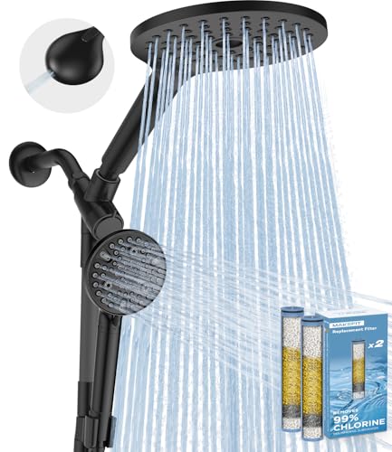 MakeFit 8 Inch Matte Black Dual Filtered Rain Shower Head & Handheld Combo with Adjustable Bar