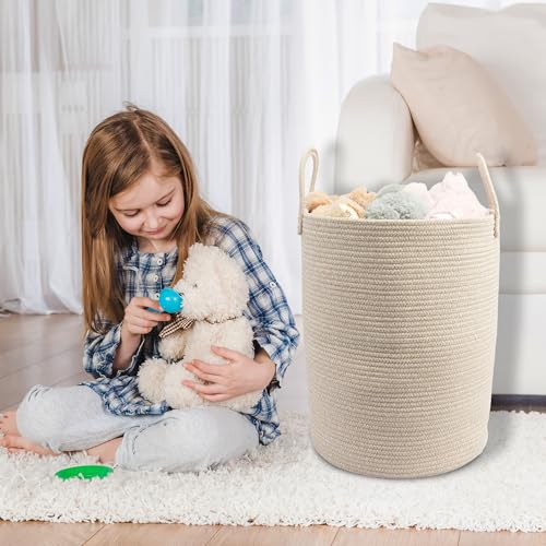 JUNBOLE Oatmeal Woven Cotton Rope Laundry Basket 15" x 20" Laundry Hamper (Regular)