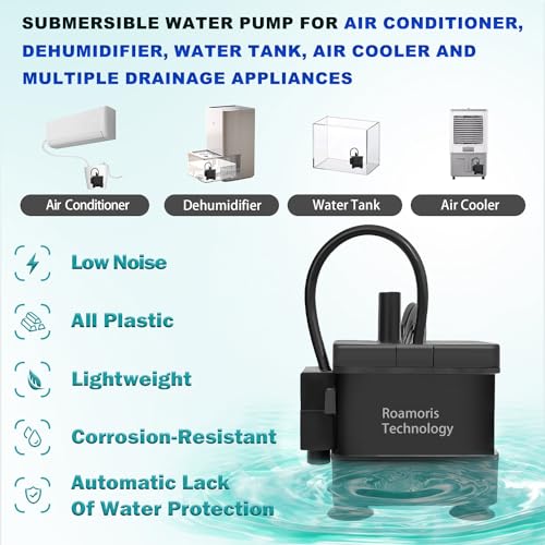 Roamoris 3FT Small Automatic Submersible Water Pump 70GPH for HVAC & Dehumidifiers