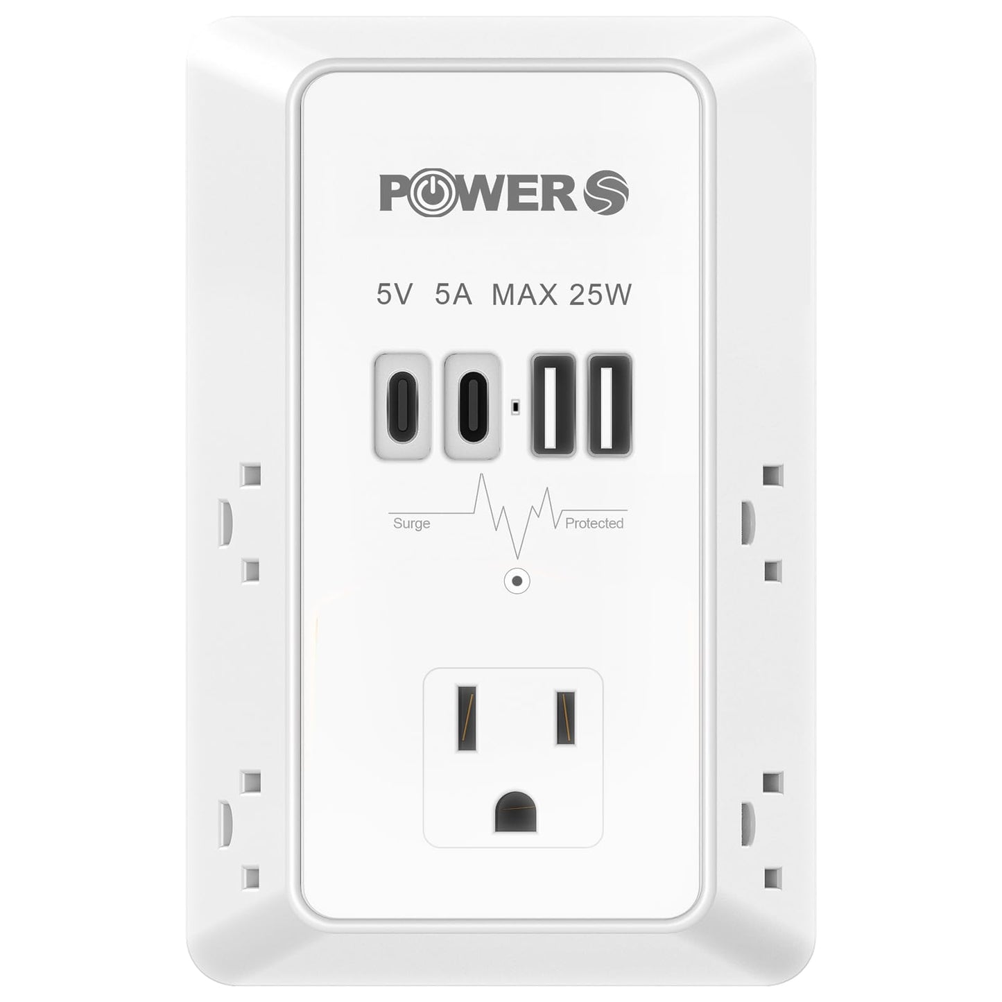 Electrical Outlet Extender with USB Ports (2C2A), Snug Wall Outlet, Surge Protector, Wall Plug Adapter for Multiple Devices, Wall Socket Expander