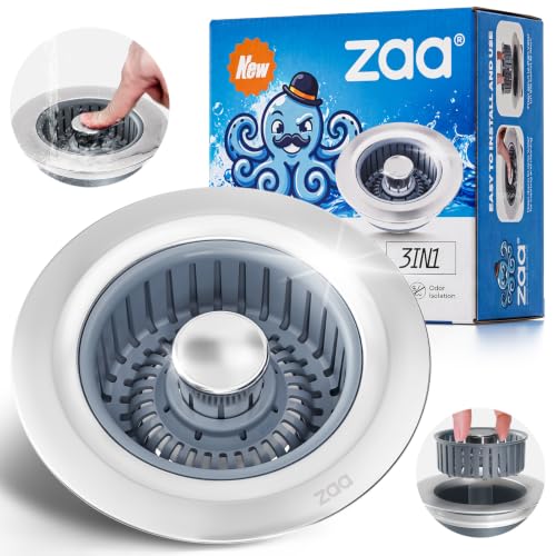 ZAa 3-in-1 Silver Kitchen Sink Drain Strainer Stopper with Removable Basket
