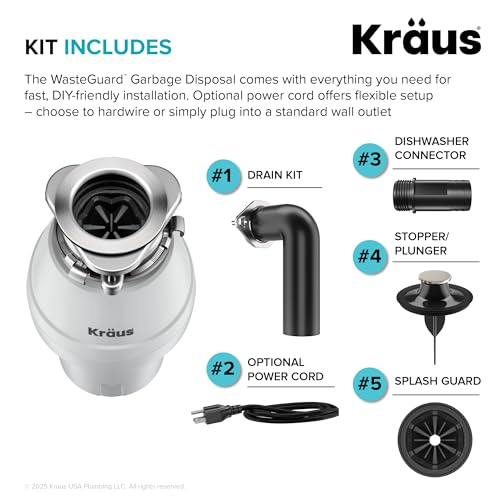 KRAUS 1/2 HP Continuous Feed Garbage Disposal with Quiet Motor & Power Cord