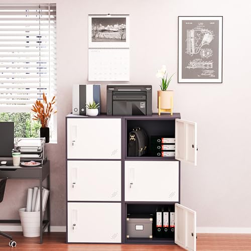 WISUNO 3-Door Metal Storage Cabinet with Lock, Stackable Office & Home Organizer