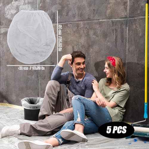 5pcs Paint Strainer Bags 5 Gallon, White Fine Mesh Paint Filter Bag Elastic Opening Bucket Filtering Bag for Hydroponics Painting Gardening