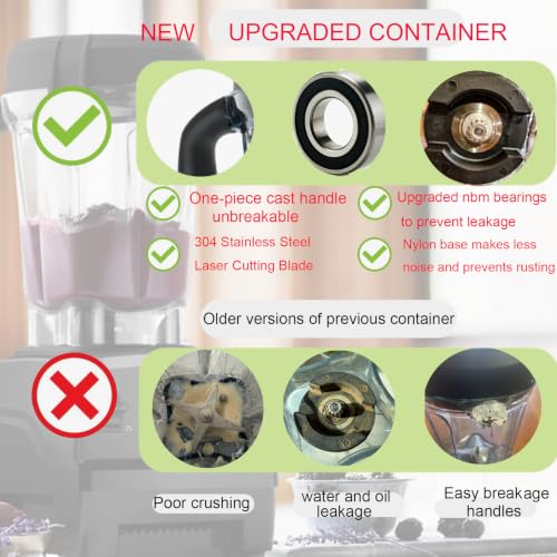 64 Oz Low-Profile Blender Pitcher with Wide Compatibility for Vitamix - Glass/Plastic Jar, 10-Year Warranty