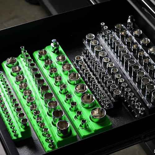 Magnetic Socket Organizer Set 6Pcs, Magnetic Socket Holder, 1/4", 3/8", 1/2" Drive Metric SAE Standard & Deep Sockets Magnetic Socket Trays